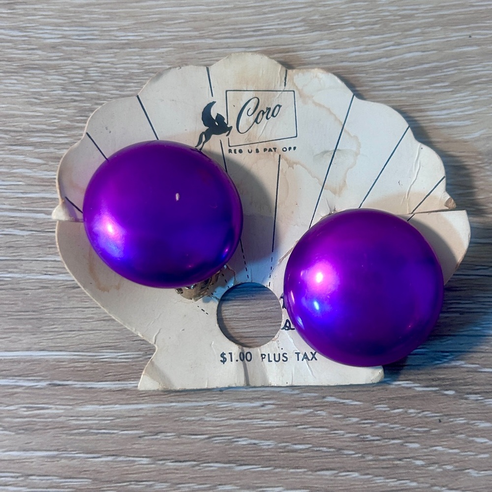 🟣 Vintage Coro Purple Clip-On Earrings | Mid-Century Costume Jewelry